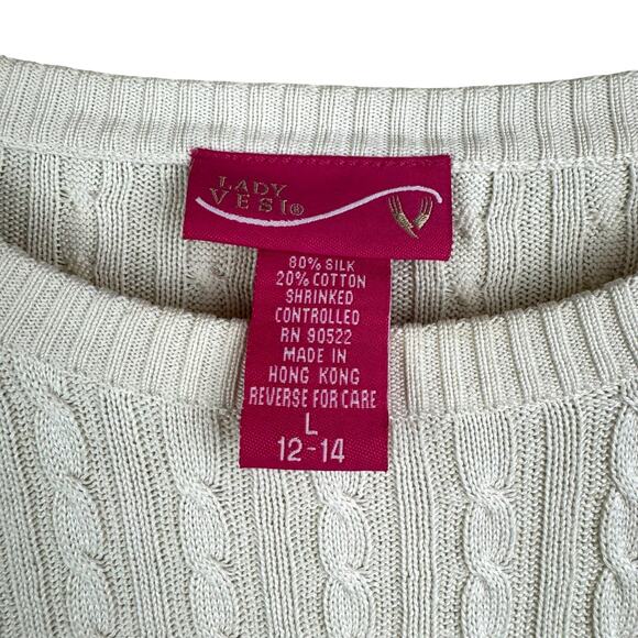 Lady Vesi Baylor BU Embroidered Silk Cotton Blend Long Sleeve Cable Knit Sweater - Picture 11 of 12